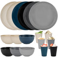 Plastic Dinnerware Set for 6 People 18pcs Camping Plates Bowls Cups