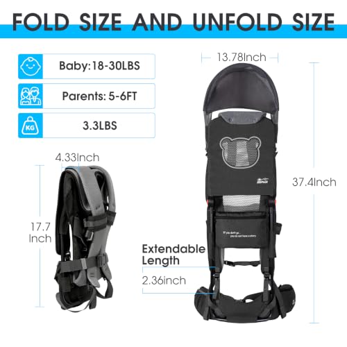 Dark Grey Toddler Hiking Backpack Carrier Sunshade - Lightweight Child Carrier