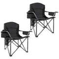 CRKOIAXEP Heavy Duty Folding Camping Chair Black 2 - 500lbs Oversized Padded Outdoor Seat with Cooler & Cup Holder