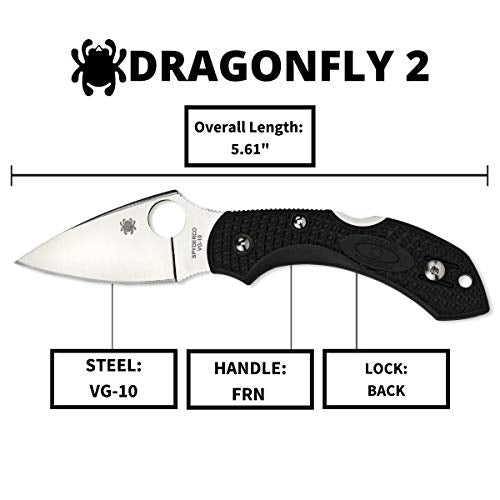 Spyderco Dragonfly 2 Lightweight Folding Pocket Knife 2.2" Black FRN Handle