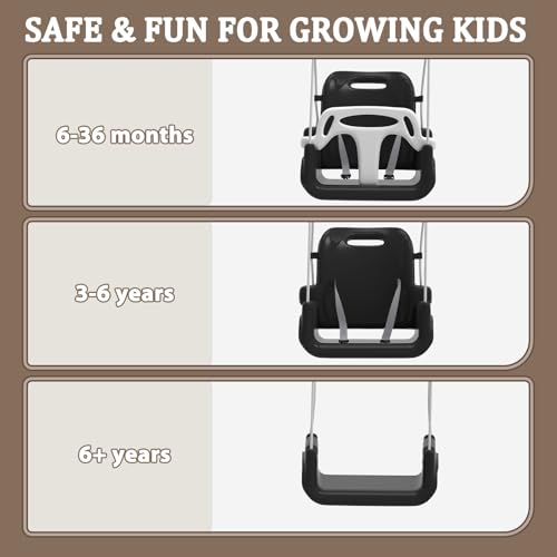 Black Toddler Swing with Soft Cushion - Foldable Indoor & Outdoor Baby Swing