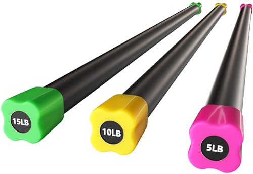 Weighted Bar Set of 3: 5/10/15 LBS Total Body Workout Equipment with Padded Grip