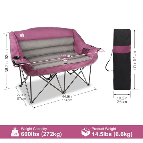 Northroad Purple Oversized Double Camping Loveseat Chair with Cup Holders & Carry Bag
