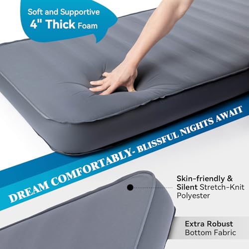 Self-Inflating Camping Sleeping Pad 4 Inch Thick, 9.5 R-Value, Wide 80x28 Inch