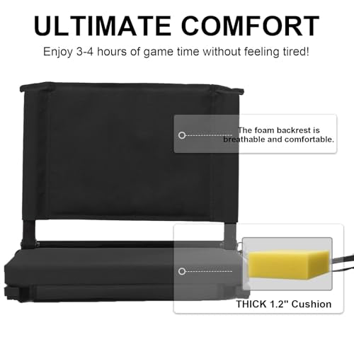 Black 2-Pack Stadium Seats with Back Support, Cushions & Storage