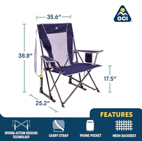 GCI Outdoor Comfort Pro Rocker Camping Chair - Indigo Blue, Foldable & Portable