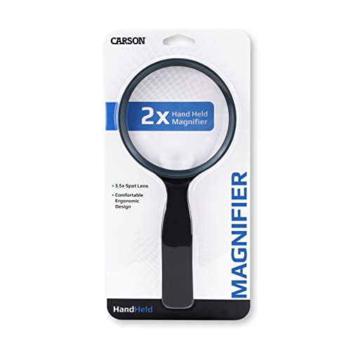 Round 4.3 Inch Handheld Magnifier with 2x Power and 3.5x Spot Lens - Black