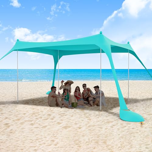 Ihuan Light Blue 10x10FT UPF50+ Beach Tent Sun Shelter - Easy Setup, Wind-Resistant