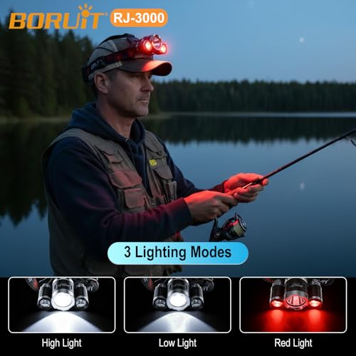 BORUIT Headlamp with Red Light USB-C Rechargeable 90° Adjustable 3 Modes - Red1