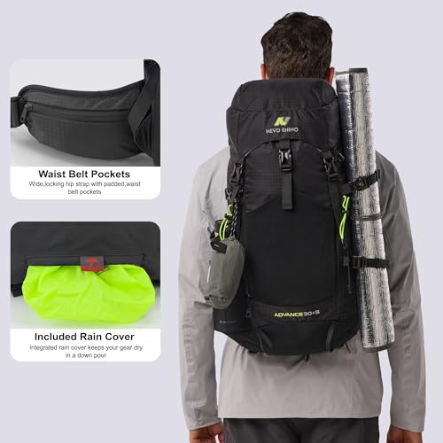 N NEVO RHINO 35L Internal Frame Hiking Backpack with Rain Cover - Black
