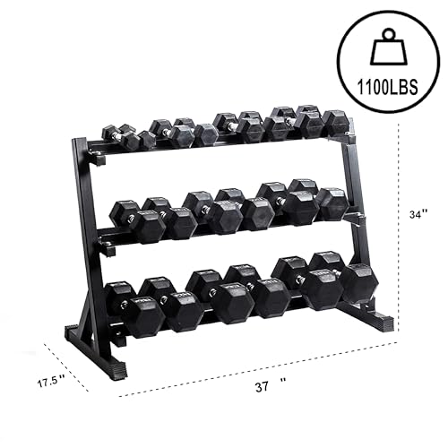 37 Inch 3-Tier Dumbbell Rack Adjustable Weight Storage Organizer for Home Gym