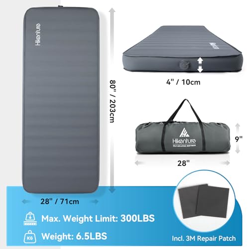 Self-Inflating Camping Sleeping Pad 4 Inch Thick, 9.5 R-Value, Wide 80x28 Inch