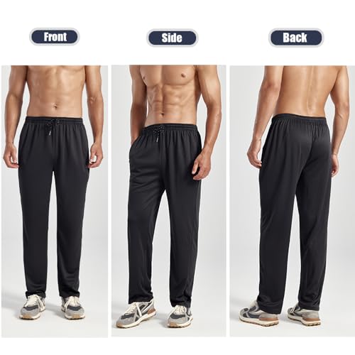 Men's Lightweight Quick Dry Open Bottom Joggers Pants Black Large