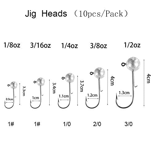 1/8oz Round Jig Heads Set - Saltwater & Freshwater Fishing Hooks Pack of 10