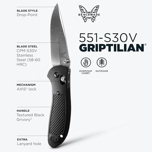 Black GriVory Drop-Point Knife with Plain Edge - Benchmade Griptilian