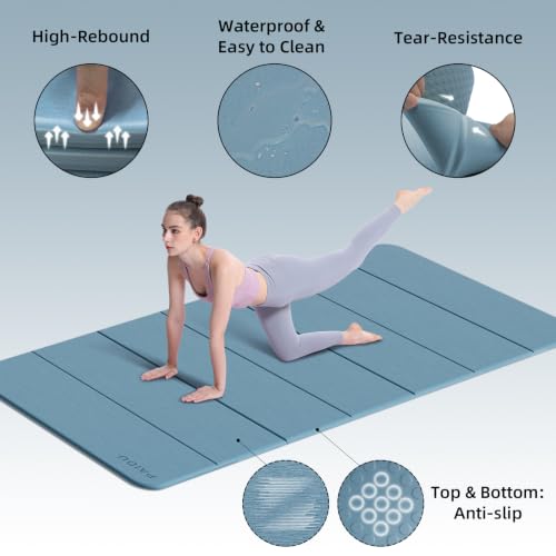 PAIDU Foldable Yoga Mat 10MM Thick 75’’x40’’ with Blue Gray Variation, Quick Storage