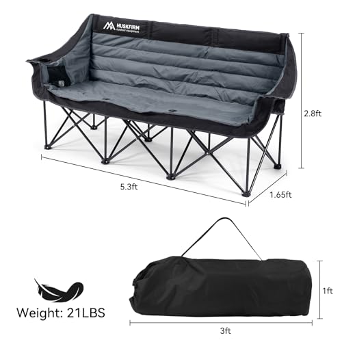 Huskfirm 3-Person Camping Folding Loveseat Chair Black & Grey