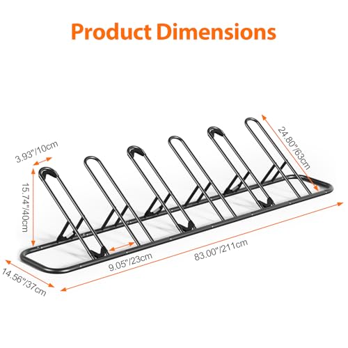 6-Slot Floor Bike Rack for Garage Indoor Outdoor Bicycle Storage Stand - Black