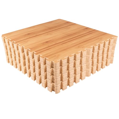 Stalwart Natural Wood Grain Foam Floor Tiles 24-Pack - Interlocking Puzzle Mats for Gym & Home