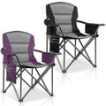 Purple & Black 2 Pack Padded Camping Chairs with Cooler Bag & Cup Holder - Heavy Duty Support 400 lbs
