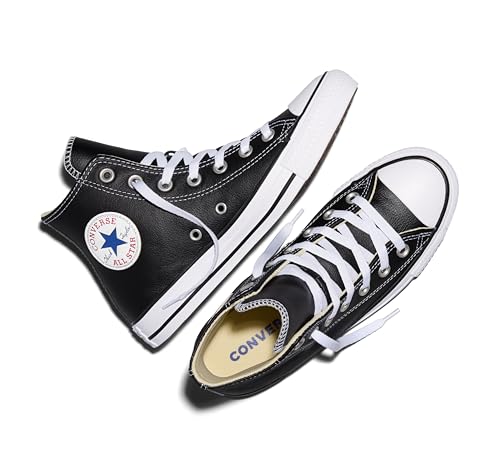 Unisex Leather High Top Sneakers - Chuck Taylor All Star, Black, 12 Women/10 Men