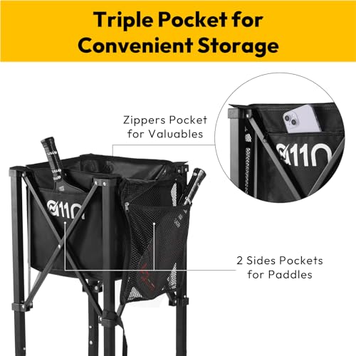 A11N Pickleball & Tennis Ball Hopper Cart with Wheels, Large Capacity, Storage Pockets