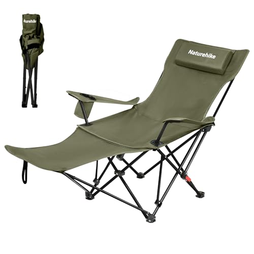 Naturehike Green 3-Position Adjustable Camping Recliner with Footrest - Heavy Duty Folding Lounge Chair, Portable with Carry Bag, Cup Holder & Side Pocket, Supports 330 lbs