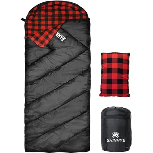 XXL 0 Degree Cotton Flannel Sleeping Bag for Adults - 4 Season Cold Weather Camping, Black-Right-New