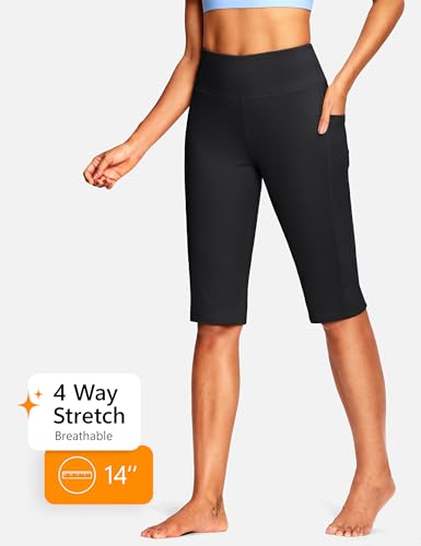 ISEEGZ Capri Pants for Women with Pockets - 14-Inch Inseam Black XL