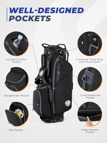 Golf Stand Bag 7-Way Full-Length Dividers for Men & Women - Black 7