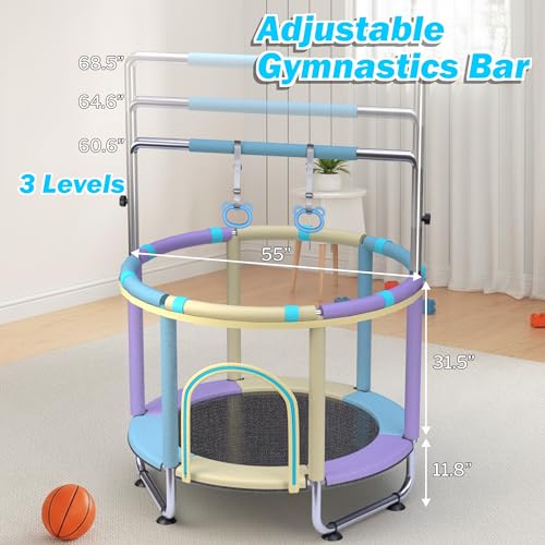 HeySky 55-Inch Kids Trampoline with Basketball Hoop & Accessories, Blue+Red, Indoor/Outdoor Safe Play