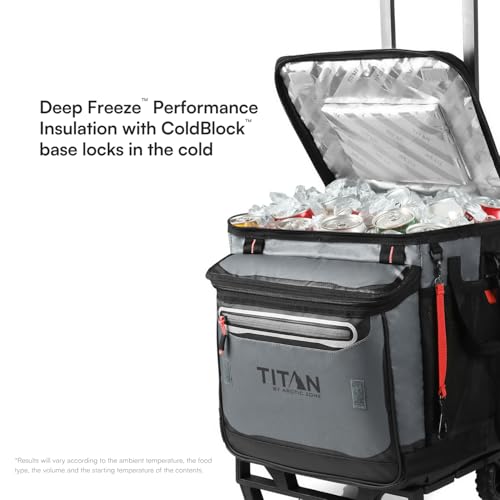 Titan 60 Can Wheeled Cooler with Wheeled Cart - Sharkskin Grey, Ice Up to 3 Days