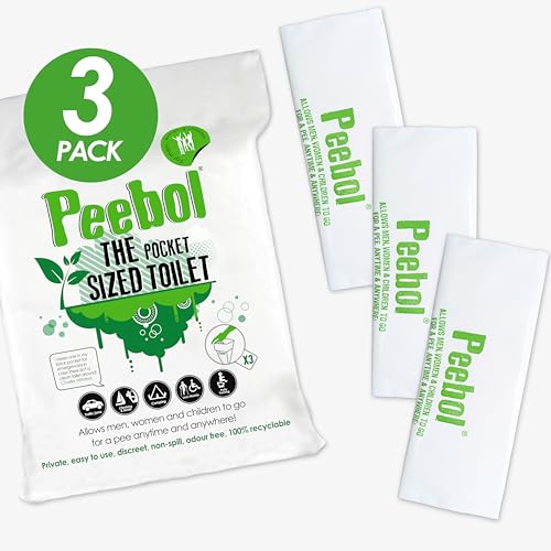 Peebol Disposable Urinal Bags 3 Pack - Odourless, Recyclable, Portable Toilets