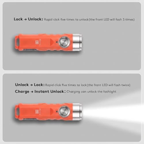 Rechargeable USB C Keychain Flashlight 650 Lumens Outdoor Mini EDC Light - Orange