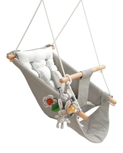Baby Swing Indoor Outdoor with 5-Point Harness & Montessori Toys - Grey & White