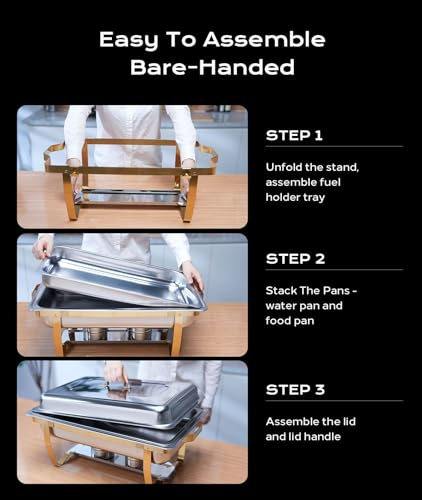 ZILODE 4 Pack Gold Chafing Dishes Buffet Food Warmers for Parties, 9QT
