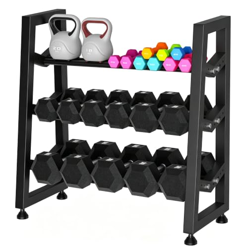 Adjustable 3-Tier Dumbbell Rack for Home Gym Storage - Heavy Duty Steel