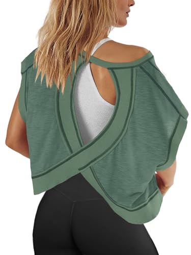 Women’s Open Back Workout Tops Oversized T-Shirts - Activewear