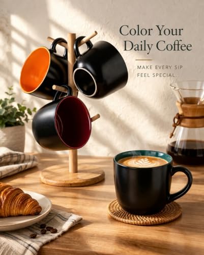 GBhome Jumbo Soup Mug Set of 4 with Handles - 24 Oz Large Ceramic Cups, Mix Variation