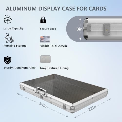 Hupsjer Silver Large Aluminum Card Display Case 34 x 22 Inches Lockable Portable Trade Show Storage