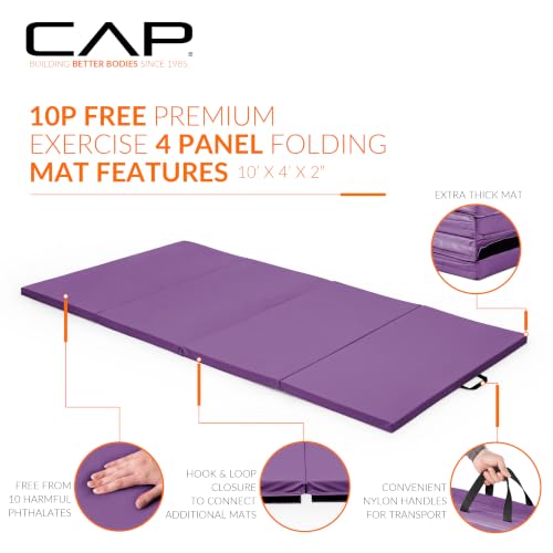 2-Inch Thick Folding Exercise Mat for Gymnastics & Fitness - Purple, 10x4 ft