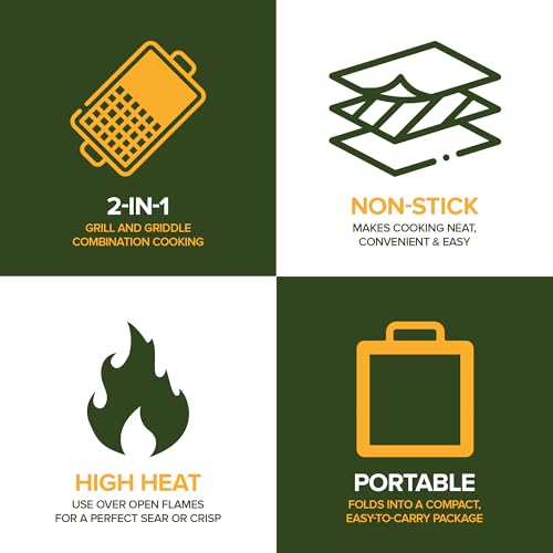 Carbon Steel Foldable Campfire Grill with Non-Stick Surface Portable Cooking Grate & Griddle