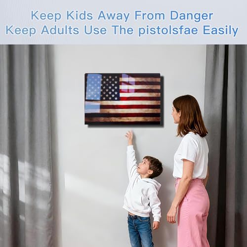 American Flag Wall Gun Safe Disguised Biometric Hidden Pistol Storage - 18.8 Inch