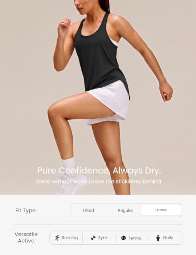 Joyspels Women’s Workout Tank Top – Black, Medium, Ice Silk, Quick-Dry Racerback