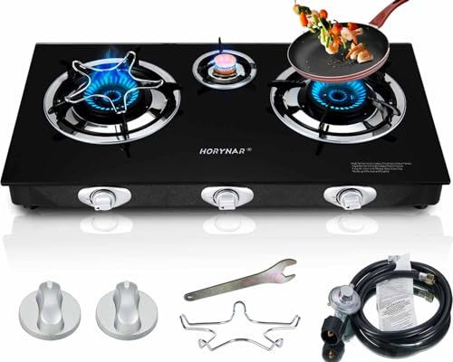 Horynar 3-Burner Propane Camping Stove with Auto Ignition & 28,000 BTU