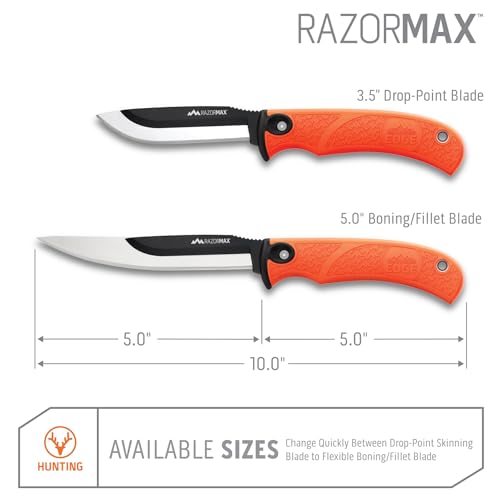 Outdoor Edge RazorMax Replaceable Hunting Knife Set with 3.5" Drop-Point & 5" Fillet Blades (Orange, 6 Blades)