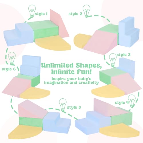 Foam Baby Climbing Blocks Set - 4-Piece Toddler Play & Development Toys - Blue/Pink