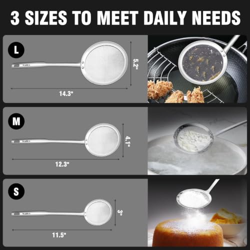 Walfos Stainless Steel Fat Skimmer Spoon Set - 3 Sizes for Cooking and Fat Removal
