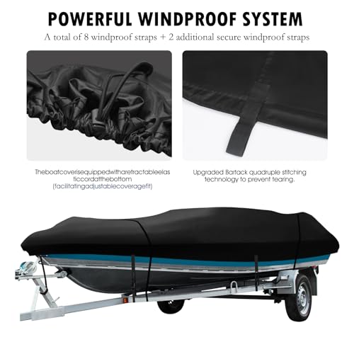 Lanlelin 900D Waterproof Boat Cover 14'1"-17' Heavy Duty Marine Tarp