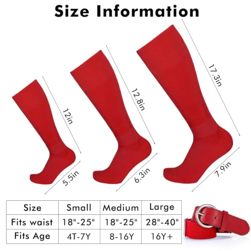 Youth Baseball Belt and Socks Set - Red Toddler Small Combo for Kids & Adults